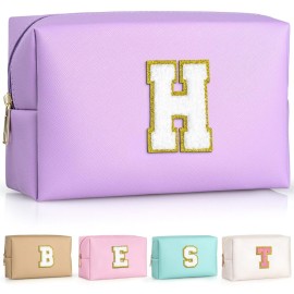 TOPEAST Preppy Bag, Monogrammed Makeup Bags with Zipper, Cute Makeup Pouch, Initial Birthday Gifts Bag for Daughter Friends Sister, Preppy Things for Girls (Purple H)