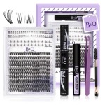 B&Qaugen Eyelash Extension Kit with Bottom Lash Extension 10-18mm 30D D Curl Lash Clusters Kit with Bottom Lashes DIY Lash Extension Kit Bond and Seal Lash Applicator (Kit-30D-D-MIX10-18)