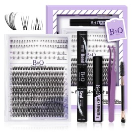 B&Qaugen Eyelash Extension Kit with Bottom Lash Extension 10-18mm 30D D Curl Lash Clusters Kit with Bottom Lashes DIY Lash Extension Kit Bond and Seal Lash Applicator (Kit-30D-D-MIX10-18)