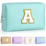 TOPEAST Preppy Makeup Bag, Small Cosmetic Travel Bags for Women, PU Leather Waterproof Toiletry Bag with Zipper, Personalized Birthday Gift for Women Girl, Preppy Gifts for Girl (Blue Z)