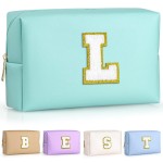 TOPEAST Personalized Birthday Gifts for Women, Preppy Patch Makeup Bag, Chenille Letter Pouch Cosmetic Bag, Travel Organizer, Birthday Gifts for Friends, Cute Stuff (Blue L)