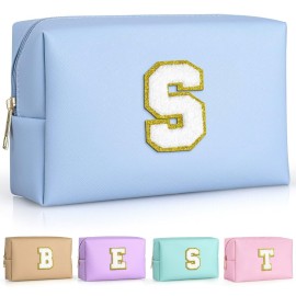TOPEAST Sky Blue Makeup Bag - Preppy Stuff, PU Leather Waterproof Cute Small Makeup Pouch Cosmetic Bag Preppy Stuff for Girls 10-12 Teen Girls Gifts (Sky Blue S)