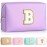 TOPEAST Preppy Patch Makeup Bag, Chenille Letter Pouch Cosmetic Bag, PU Leather Waterproof Toiletry Bag, Personalized Birthday Gift for Women Girl, Cute Stuff for Girls (Purple B)