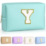 TOPEAST Preppy Makeup Bag, Small Cosmetic Travel Bags for Women, PU Leather Waterproof Toiletry Bag with Zipper, Personalized Birthday Gift for Women Girl, Preppy Gifts for Girl (Blue Y)