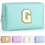 TOPEAST Travel Makeup Bag, Personalized Initial Toiletry Bag w Zipper, Cute Makeup Pouch, PU Leather Waterproof Cosmetic Bag, Birthday Gift for Daughter, Preppy Things for Girls (Blue G)