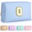 TOPEAST Initial Makeup Bag for Travel, Chenille Letter Pouch Cosmetic Bag, PU Leather Waterproof Toiletry Bag, Personalized Gifts for Bride Bridesmaids, Cute Things for Girls (Sky Blue Q)