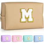 TOPEAST Monogrammed Gifts for Women, Preppy Makeup Bag Small Cosmetic Bag Travel Toiletry Bag, Personalized Birthday Gift for Girl, Wedding Bridal Shower Gifts for Bridesmaids (Khaki M)