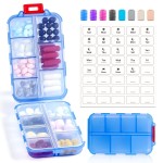14 GRIDS Travel Pill Organizer Box with Labels - Travel Medicine Case Kit - Pocket Daily Pharmacy Container - Travel Medication Holder Dispenser for Fish Oil Vitamin Supplement Storage - Clear Blue