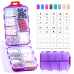 14 GRIDS Travel Pill Organizer Box with Labels - Travel Medicine Case Kit - Pocket Daily Pharmacy Container - Travel Medication Holder Dispenser for Fish Oil Vitamin Supplement Storage - Clear Purple