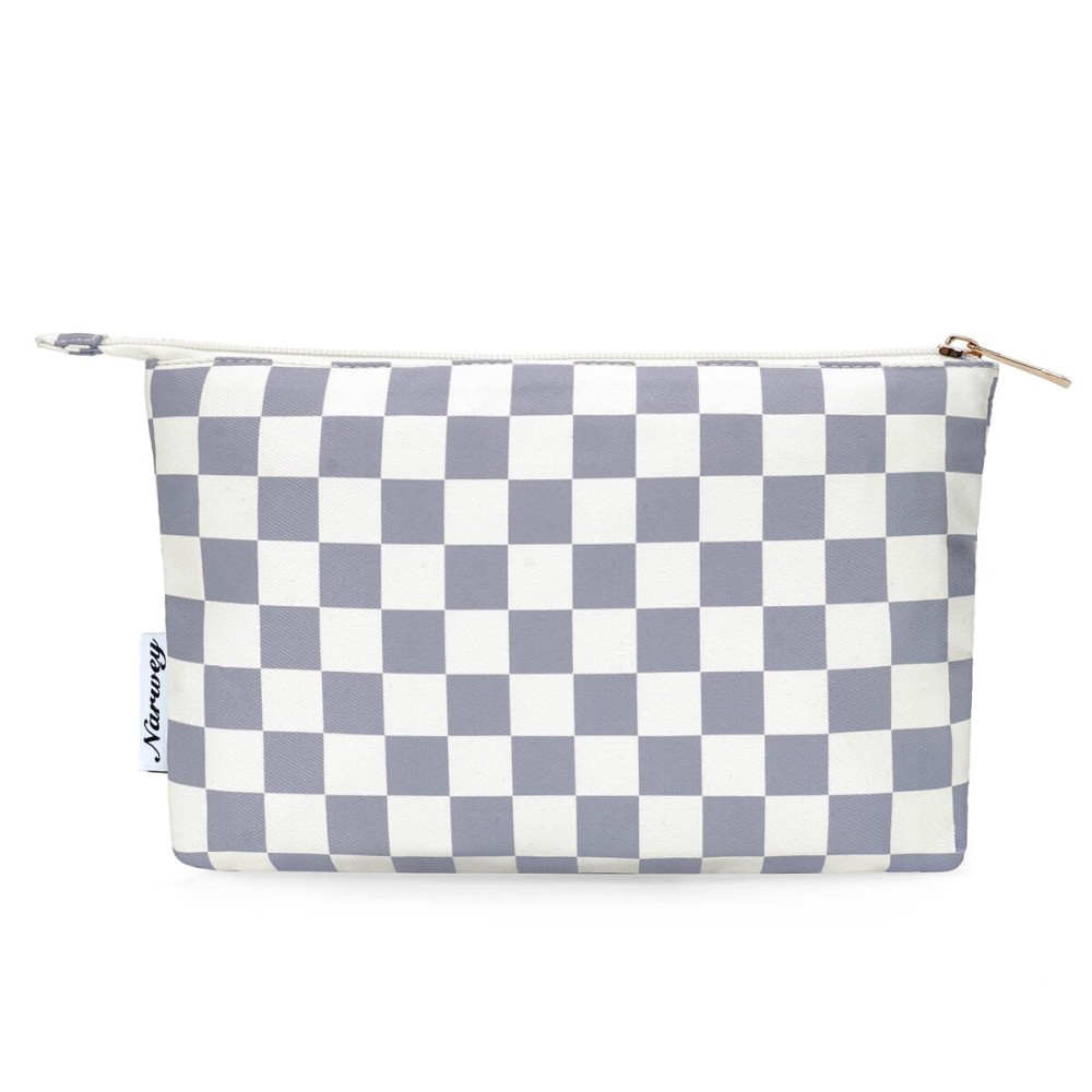 Narwey Small Checkered Makeup Bag for Purse Small Cosmetic Bag Women Travel Makeup Pouch Zipper Pouch (Grayish Blue Checkerboard)