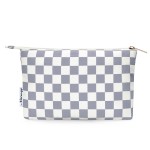 Narwey Small Checkered Makeup Bag for Purse Small Cosmetic Bag Women Travel Makeup Pouch Zipper Pouch (Grayish Blue Checkerboard)