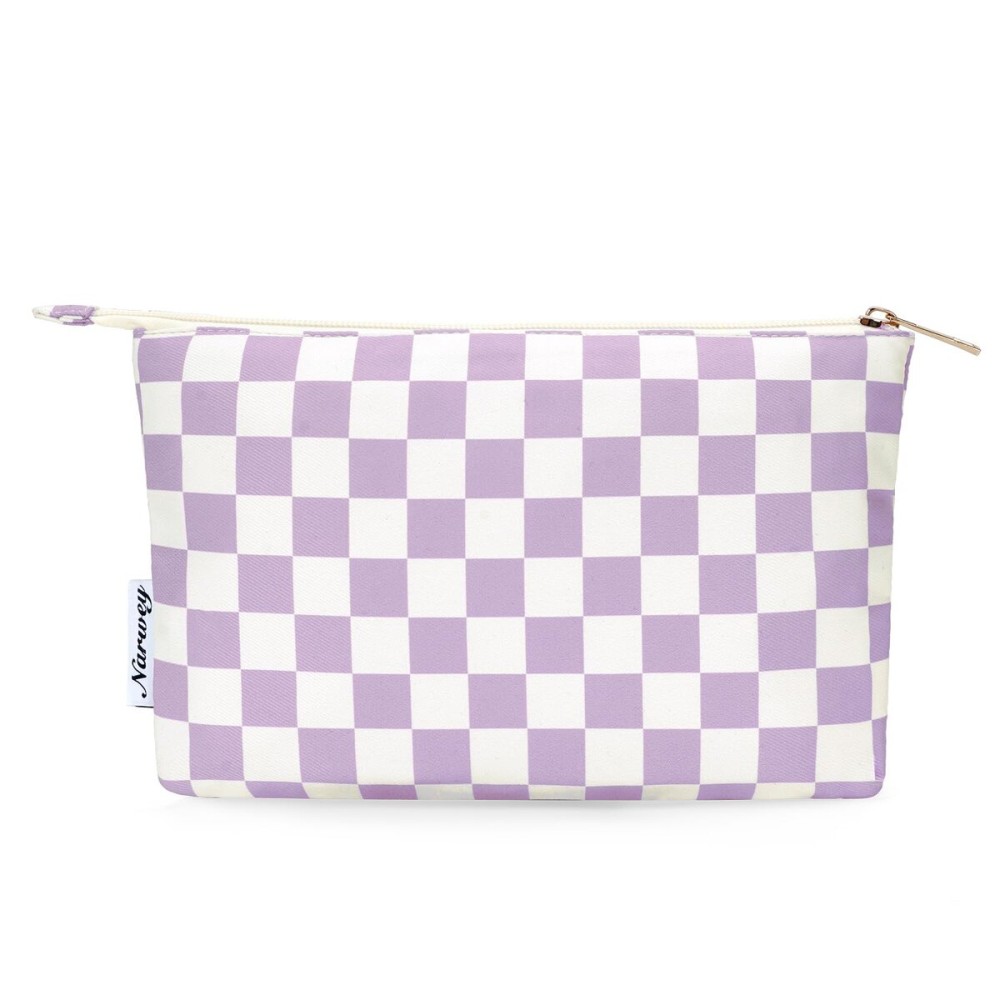Narwey Small Checkered Makeup Bag for Purse Small Cosmetic Bag Women Travel Makeup Pouch Zipper Pouch (Purple Checkerboard)