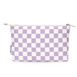 Narwey Small Checkered Makeup Bag for Purse Small Cosmetic Bag Women Travel Makeup Pouch Zipper Pouch (Purple Checkerboard)