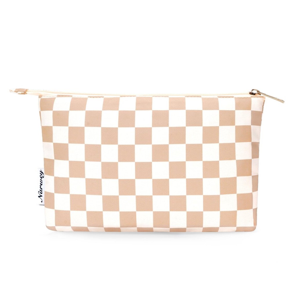 Narwey Small Checkered Makeup Bag for Purse Small Cosmetic Bag Women Travel Makeup Pouch Zipper Pouch (Light Checkerboard)