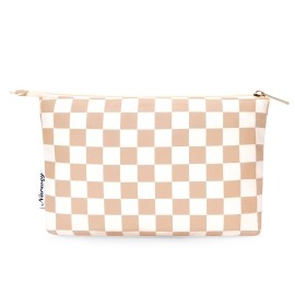 Narwey Small Checkered Makeup Bag for Purse Small Cosmetic Bag Women Travel Makeup Pouch Zipper Pouch (Light Checkerboard)