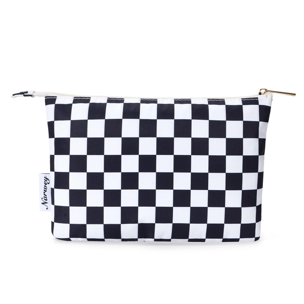 Narwey Small Checkered Makeup Bag for Purse Small Cosmetic Bag Women Travel Makeup Pouch Zipper Pouch (Black Checkerboard)