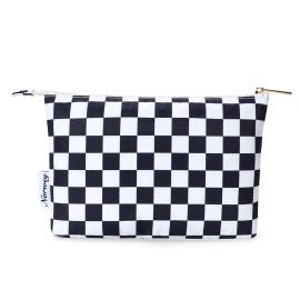 Narwey Small Checkered Makeup Bag for Purse Small Cosmetic Bag Women Travel Makeup Pouch Zipper Pouch (Black Checkerboard)