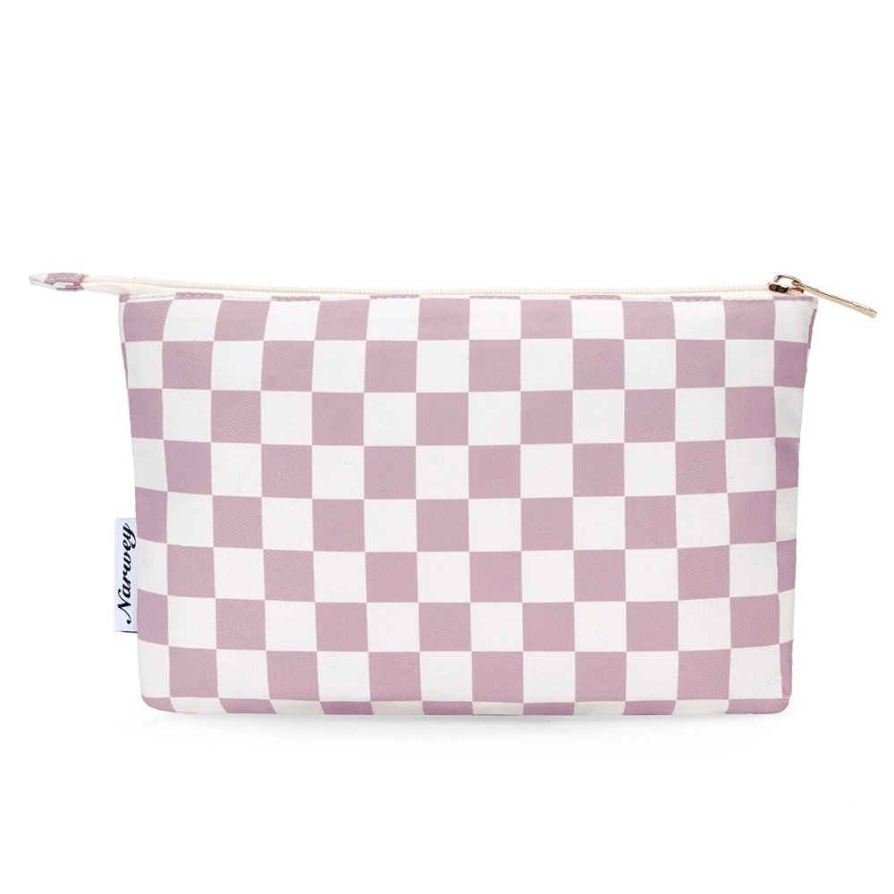 Narwey Small Checkered Makeup Bag for Purse Small Cosmetic Bag Women Travel Makeup Pouch Zipper Pouch (Dusty Rose Checkerboard)