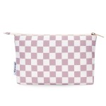 Narwey Small Checkered Makeup Bag for Purse Small Cosmetic Bag Women Travel Makeup Pouch Zipper Pouch (Dusty Rose Checkerboard)