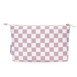 Narwey Small Checkered Makeup Bag for Purse Small Cosmetic Bag Women Travel Makeup Pouch Zipper Pouch (Dusty Rose Checkerboard)
