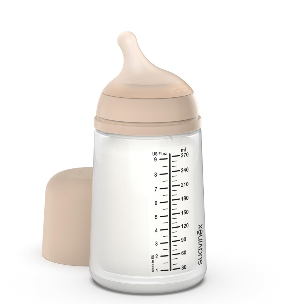 Suavinex Zero Zero Anti Colic Baby Bottle, No 1 Spanish Baby Bottle Brand, Minimizes Bottle Rejection & Nipple Confusion, Perfect for Breastfeeding Babies, 9 oz, Light Tone, Medium Flow