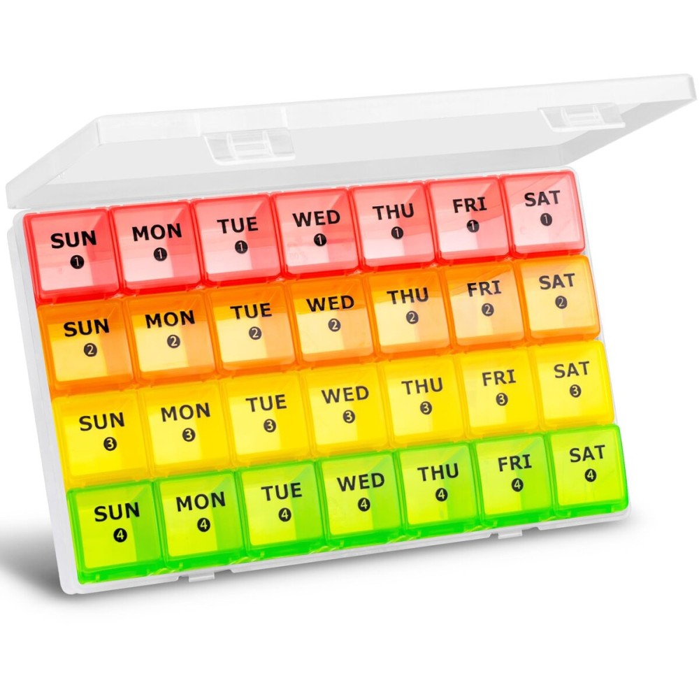 Large Monthly Pill Organizer, XL 4 Weeks Pill Box,28 Day Pill Cases Organizerd by Week,Big Compartment Pill Container with Dust-Proof,for Pills/Vitamin/Fish Oil/Supplements,by Yaklim (ROYG)