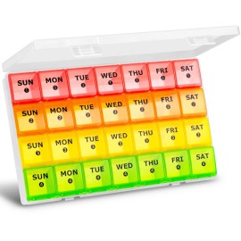 Large Monthly Pill Organizer, XL 4 Weeks Pill Box,28 Day Pill Cases Organizerd by Week,Big Compartment Pill Container with Dust-Proof,for Pills/Vitamin/Fish Oil/Supplements,by Yaklim (ROYG)