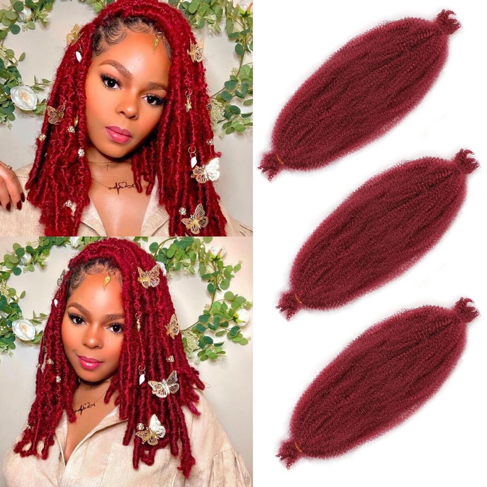 16 Inch Pre Separated Springy Afro Twist Hair 3 Packs Red Pre Fluffed Spring Twist Hair For Distressed Soft Locs Afro Twist Hair Natural Marley Twist Braiding Hair Extensions (16 Inch 3Pcs, BUG)