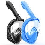 Kids Snorkel Mask Full Face, Snorkeling Gear for Kids 2-14 with Camera Mount, 180 Degree Panoramic View Snorkeling Set Anti-Fog Anti-Leak (Blue Black)