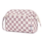 Narwey Checkered Makeup Bag Women Wide-open Make up Bag Travel Cosmetic Bag Organizer Toiletry Bag for Cosmetics Toiletries Accessories (Dusty Rose Checkerboard)