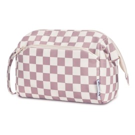 Narwey Checkered Makeup Bag Women Wide-open Make up Bag Travel Cosmetic Bag Organizer Toiletry Bag for Cosmetics Toiletries Accessories (Dusty Rose Checkerboard)