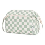 Narwey Checkered Makeup Bag Women Wide-open Make up Bag Travel Cosmetic Bag Organizer Toiletry Bag for Cosmetics Toiletries Accessories (Mint Green Checkerboard)