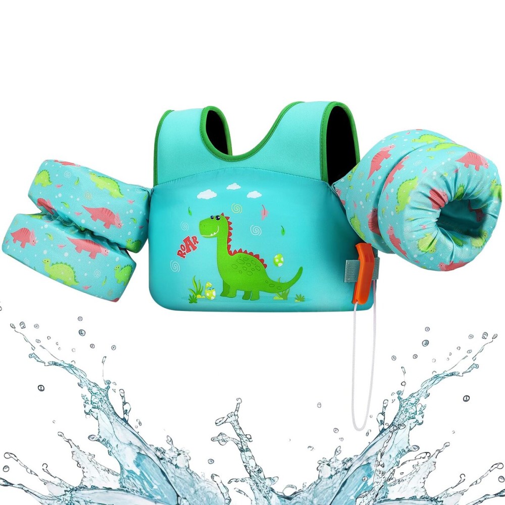 HeySplash Swim Vest for Kids, Toddler Pool Floaties Fit 31-66 Lbs, Children Swimming Vest with Adjustable Strap, Swim Jacket Water Wing Arm Float, Puddle Beach Boat Jumper Boy Girl Age 2-7,Dinosaur