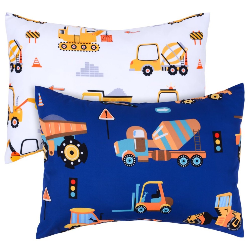 UOMNY Toddler Pillowcases for Boys 13X18 12x16 14x19 Engineering Vehicle Baby Pillow Case 2 Pack Small Pillow Covers for Travel Pillow Blue White