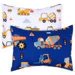 UOMNY Toddler Pillowcases for Boys 13X18 12x16 14x19 Engineering Vehicle Baby Pillow Case 2 Pack Small Pillow Covers for Travel Pillow Blue White
