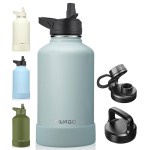 CIVAGO 64 oz Insulated Water Bottle With Straw, Half Gallon Stainless Steel Sports Water Flask Jug with 3 Lids (Straw, Spout and Handle Lid), Large Metal Thermal Cup Mug, Sage