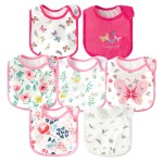 2ooya 7Pcs Cotton Waterproof Baby Bibs Adjustable Hook Loop Closure Infant Bib Pink Floral Newborn Babies Food Bibs Keepsake Baby Gift for 6-12 Months Baby Girl Teething Drooling Feeding Eating