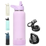 CIVAGO 40 oz Insulated Water Bottle With Straw, Stainless Steel Sports Water Flask Cup with 3 Lids (Straw, Spout and Handle Lid), Double Walled Travel Thermal Canteen Mug, Lavender