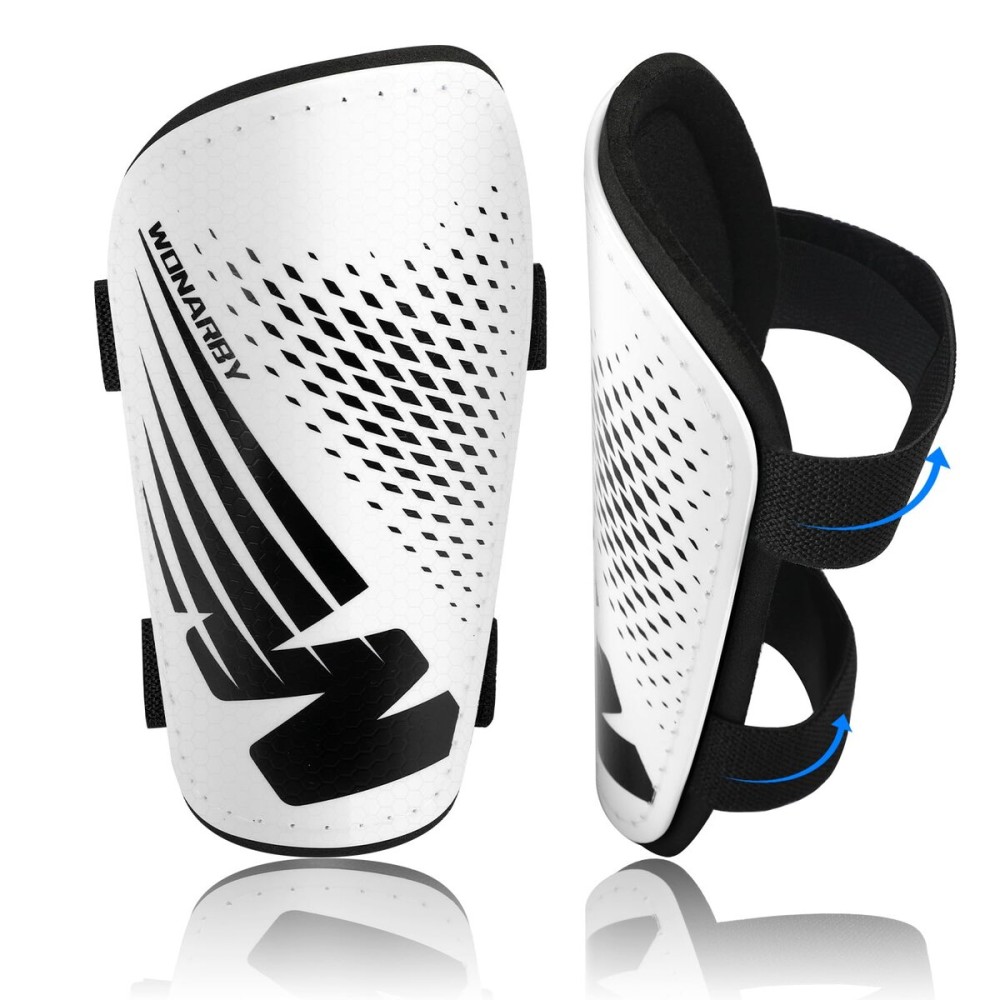 Shin Guards Soccer Youth Kids - Shin Guard for Boys Girls Teenagers 2-18 Years Old - Football Shin Pads Protection Equipment with Adjustable Straps - White, XS