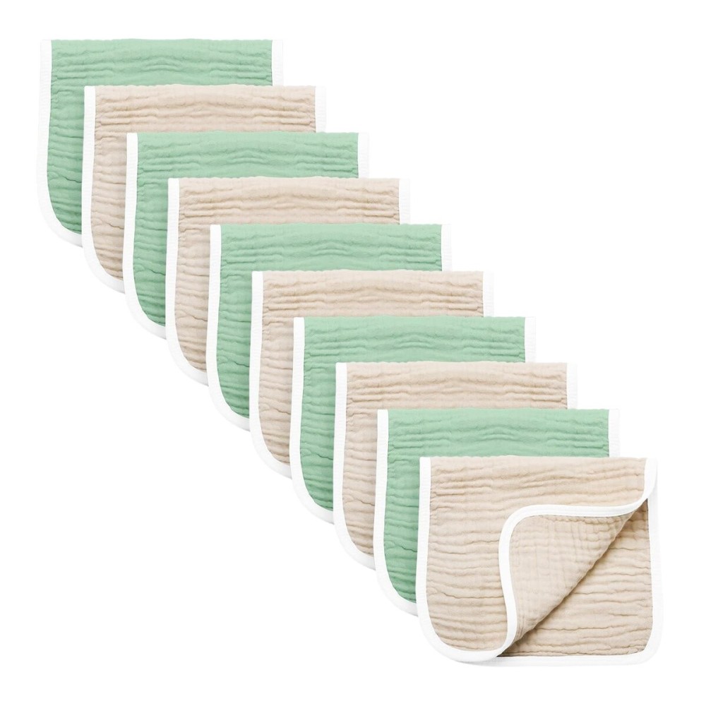 Synrroe Burp Cloths Large, Muslin Burp Cloths for Baby Girls and Boys, Pack of 10 Extra Absorbent and Soft Muslin, 6 Layers 20 by 10 Inches 100% Cotton (Brown-Green 10 Pack)