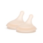 Suavinex Zero.Zero Slow Flow Asymmetrical Silicone Nipple, 2 Pack (0m+), Light