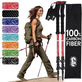 Hiker Hunger Carbon Fiber Hiking Poles Collapsible Lightweight for Women | Walking Sticks for Hiking | Trekking Poles for Hiking | Nordic Walking Poles for Seniors, Men & Kids - Red EVA Foam