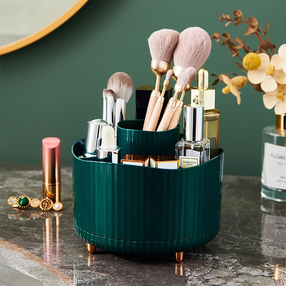 Anyoifax 360 Rotating Makeup Brush Holder Organizer, Make up Brushes Cup for Vanity, 5 Slot Spinning Makeup Organizers for Cosmetics, Lipstick, Pen, Teal Green