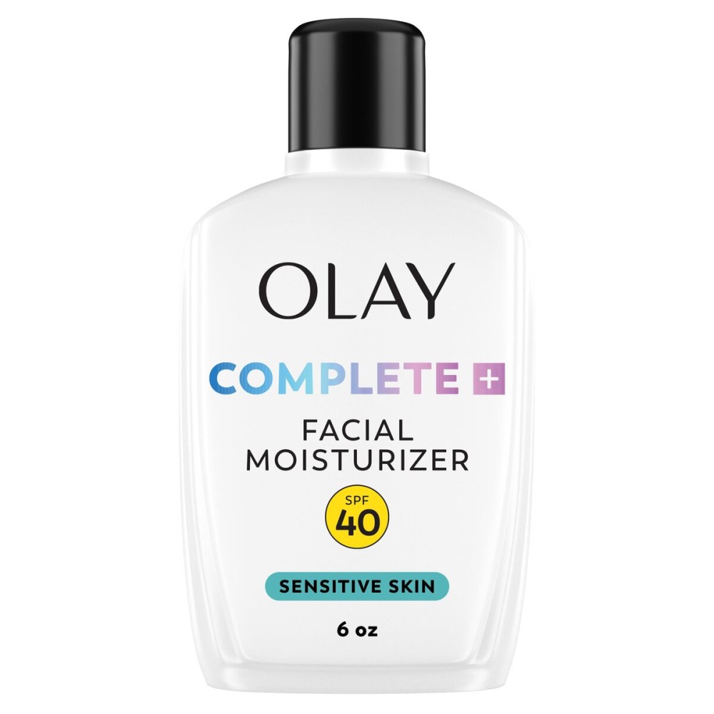 Olay Complete+ Face Moisturizer with Sunscreen SPF 40, For Sensitive Skin, Broad Spectrum Sun Protection, Fragrence-Free - No White Cast on All Tones, Nourishes Moisture Barrier - Ceramides, 6 Oz