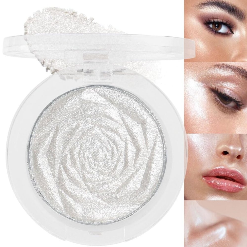 evpct Pearl White Silver Face Highlighter Makeup, White Shimmer Glitter Diamond Sparkly Highlighters Makeup Eyeshadow Palette Powder for Face Body Cheek Skin, inner Corner Eye Highlighter Make up 01