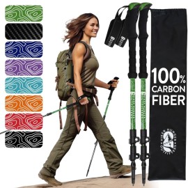 Hiker Hunger Carbon Fiber Trekking Pole, Hiking Sticks for Women, Collapsible Hiking Poles for Men, Walking Poles for Seniors, Kids Hiking Poles, Nordic Walking Poles for Women - Green EVA Foam