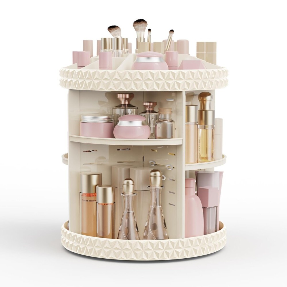 Rosoenvi Rotating Makeup Organizer, 360 Spinning Skincare Organizers, Adjustable Layer Cosmetic Storage Lazy Susan Makeup Organizers for Dresser Bathroom, Large, Beige