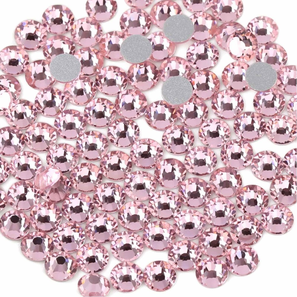 Beadsland 288pcs Flat Back Crystal Rhinestones Round Gems for Nail Art and Craft Glue Fix, Light Pink, SS34,7.1-7.3mm