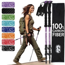 Hiker Hunger Carbon Fiber Hiking Poles Collapsible Lightweight for Women | Walking Sticks for Hiking | Trekking Poles for Hiking | Nordic Walking Poles for Seniors, Men & Kids - Purple EVA Foam