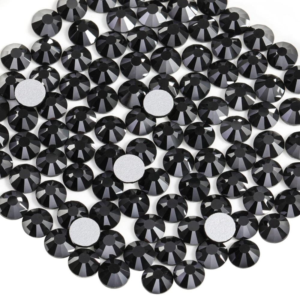 Beadsland 288pcs Flat Back Crystal Rhinestones Round Gems for Nail Art and Craft Glue Fix, Jet Hematite, SS34,7.1-7.3mm
